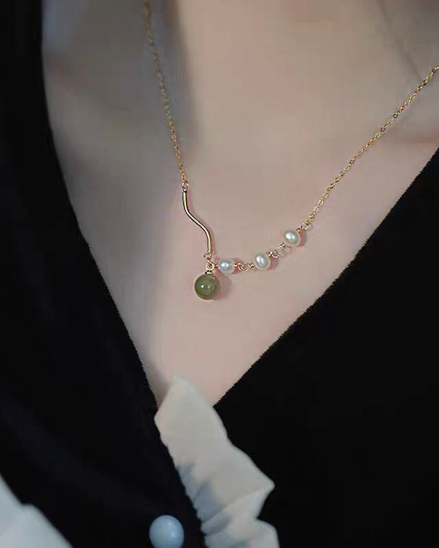 Natural Green Jade Pearl Necklace